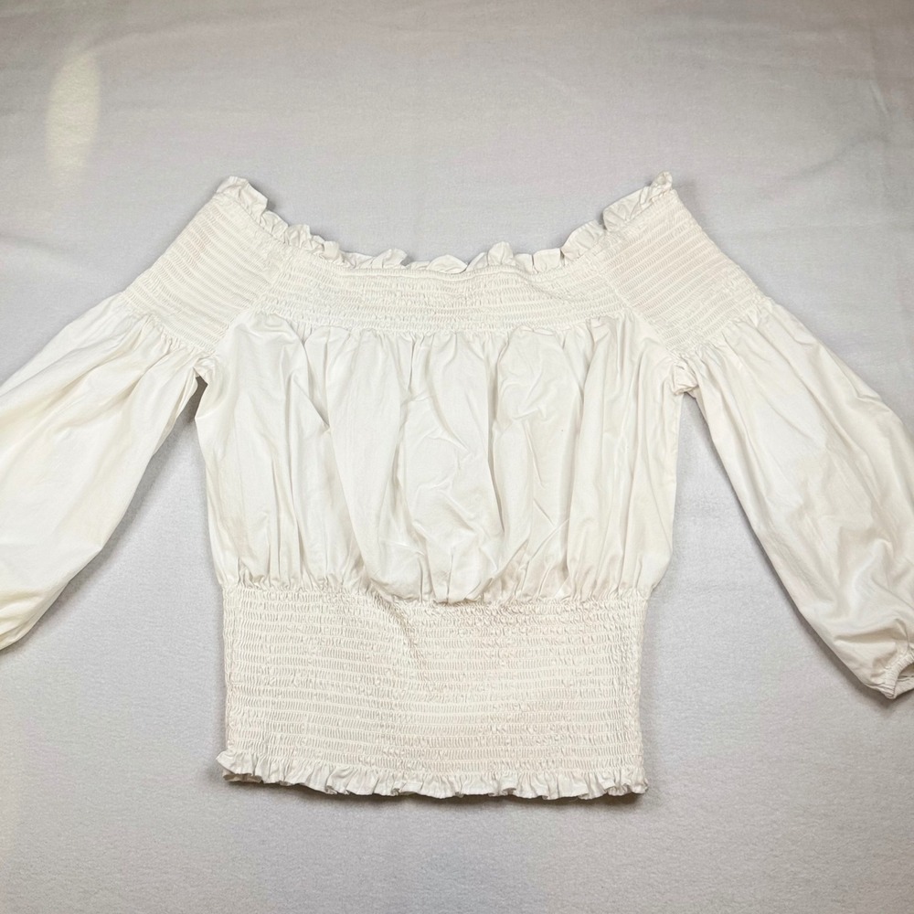 It's White Smocked Off The Shoulder Peasant Blouse Puff Sleeve Top 1X